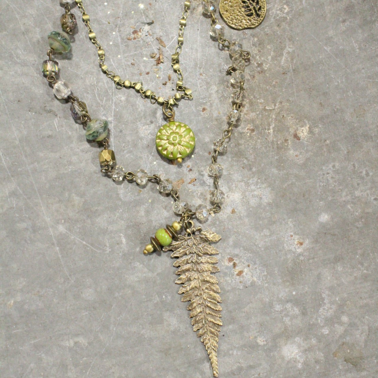 Fern Frenzy Czech Glass Layered Necklace