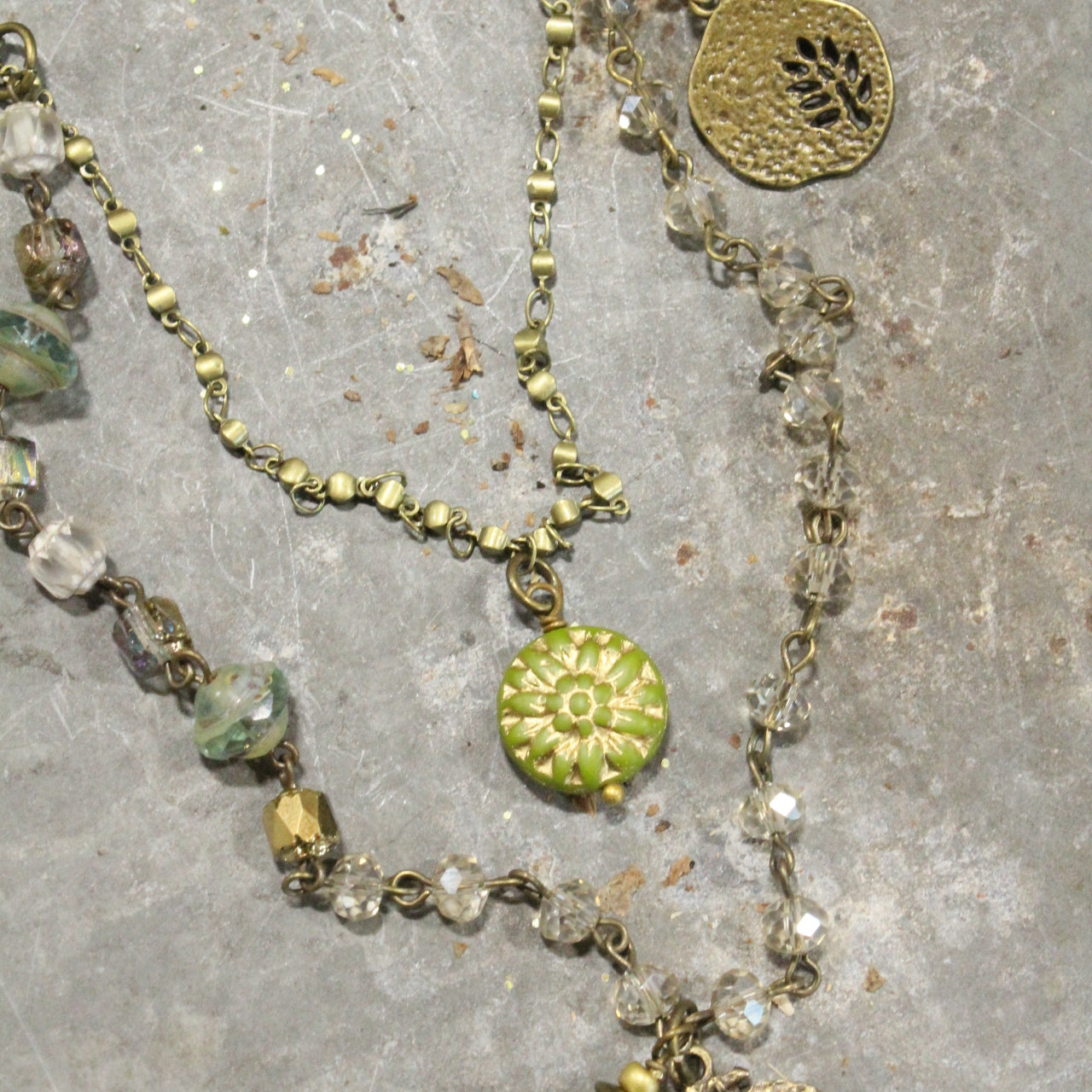 Fern Frenzy Czech Glass Layered Necklace