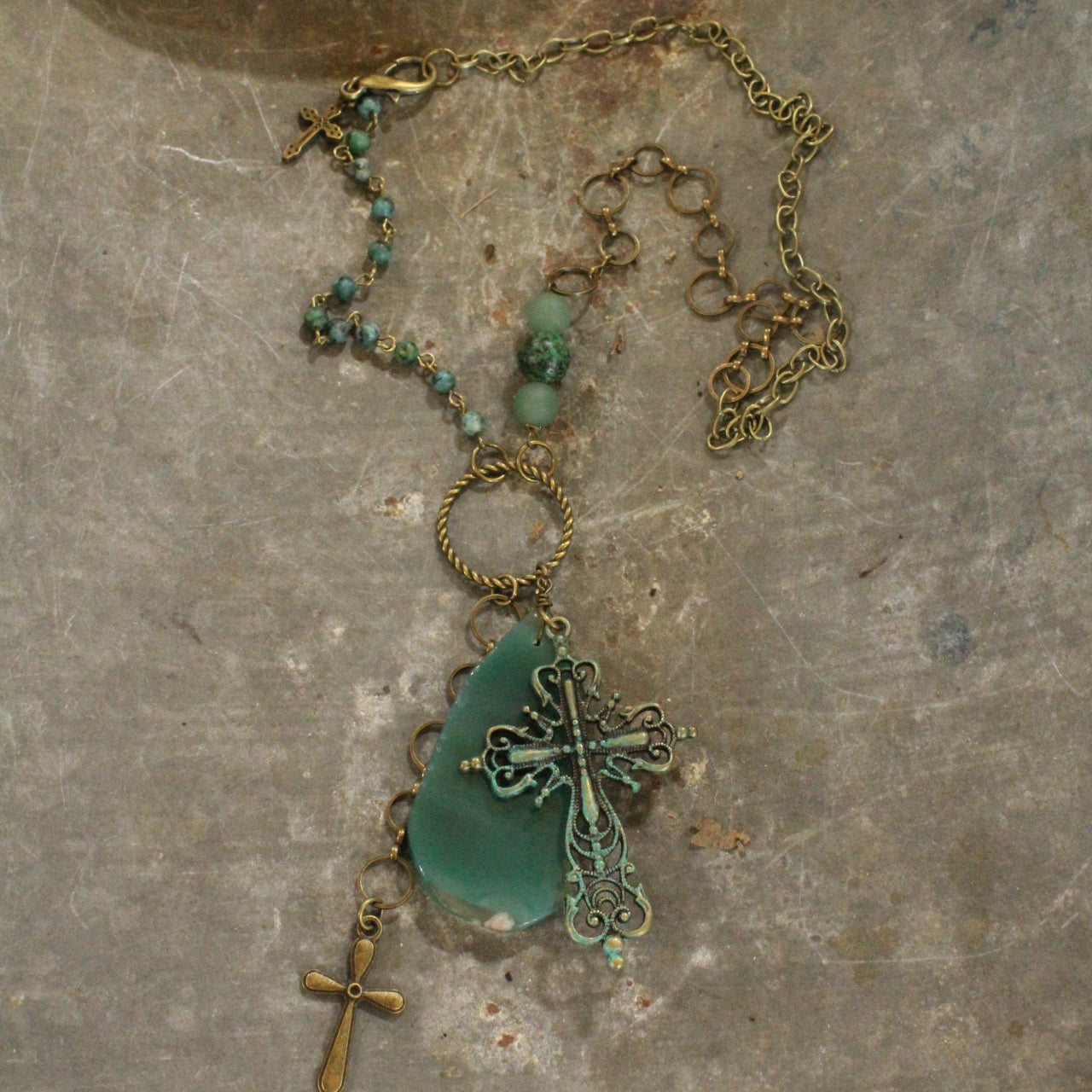 Bohemian Jade Cross Stone Necklace