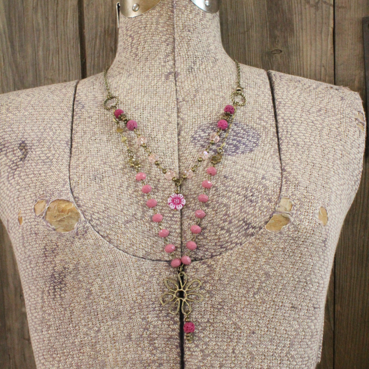 Flower Power Czech Pink Layered Necklace