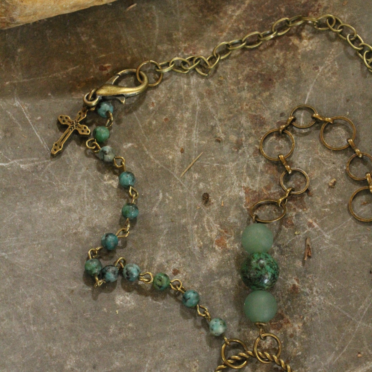 Bohemian Jade Cross Stone Necklace