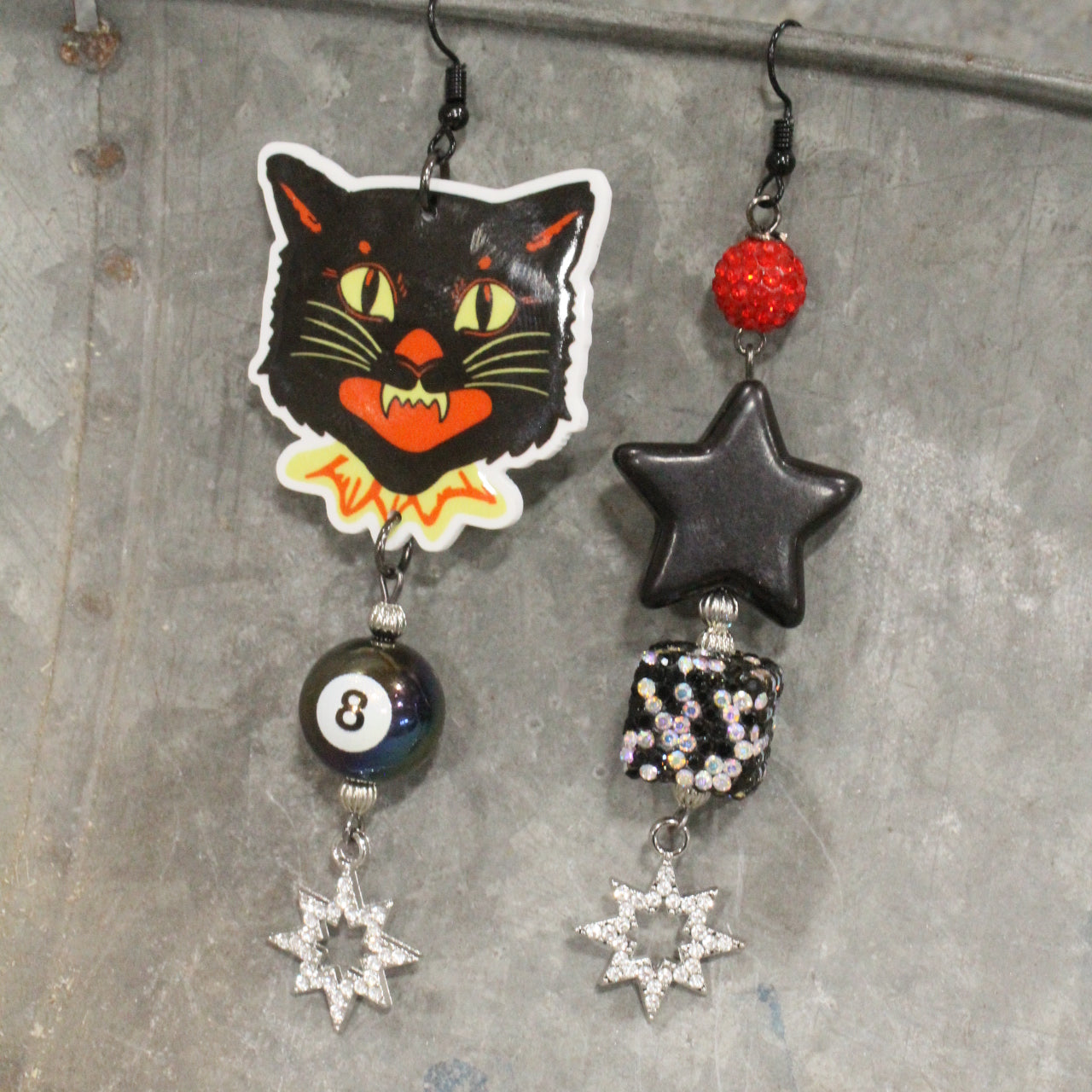 Black Cat Fireworks Charm'd Dangle Earrings