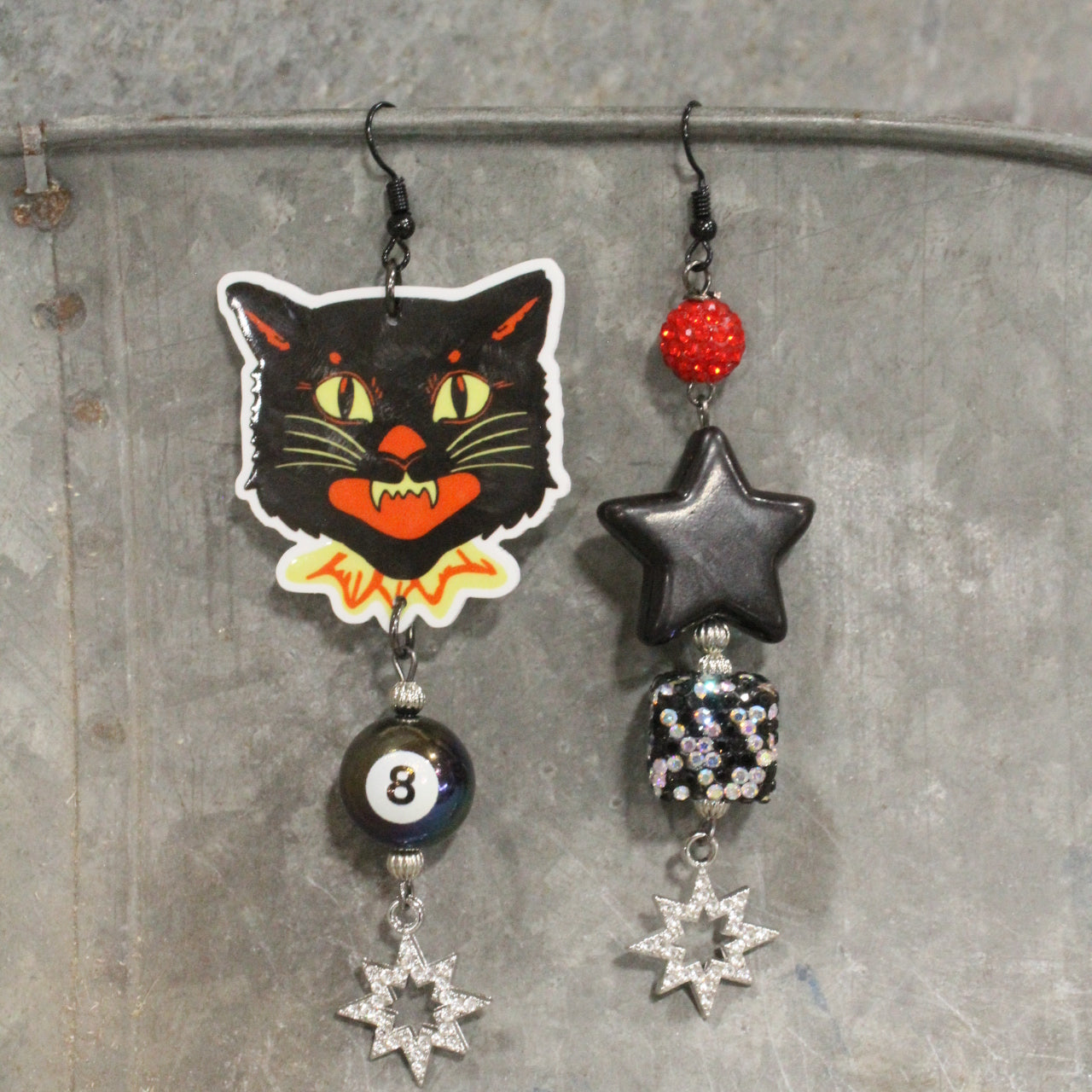 Black Cat Fireworks Charm'd Dangle Earrings