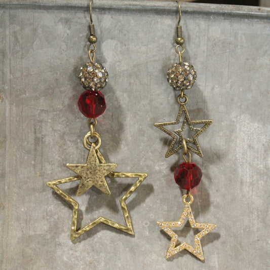 Star Spangled Banner Golden Dangle Earrings