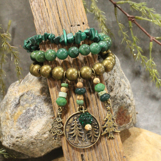 Pine Patches Green Bracelet Set