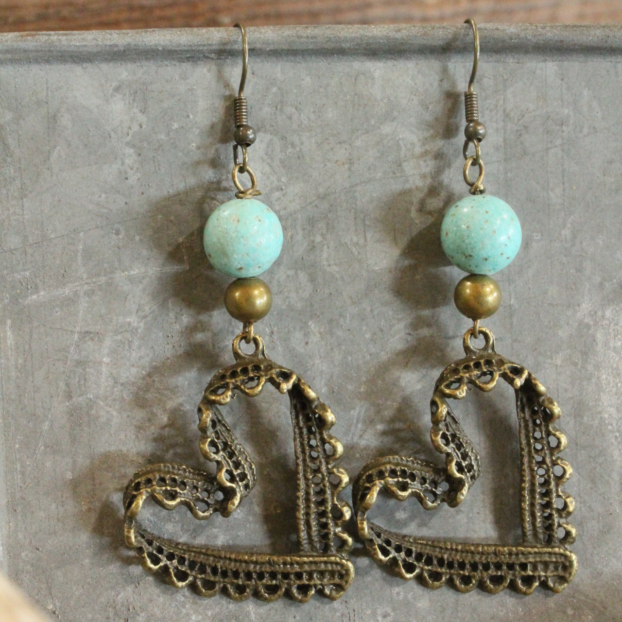 Bronze & Turquoise Heart Earrings