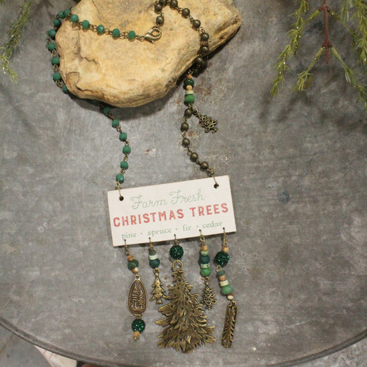 Pine Forest Christmas Tree Patch Charm'd Necklace
