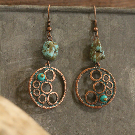 Verdigris Gypsy Turquoise Nugget Copper Dangle Earrings