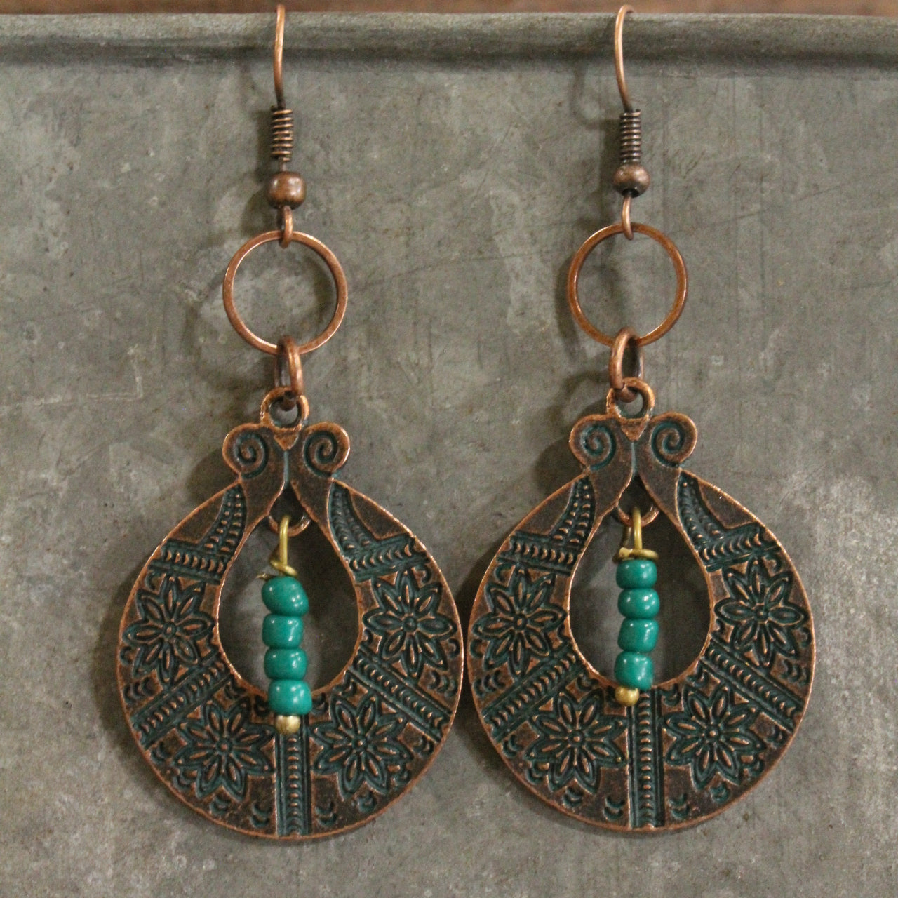 Verdigris Gypsy Jade Copper Dangle Earrings