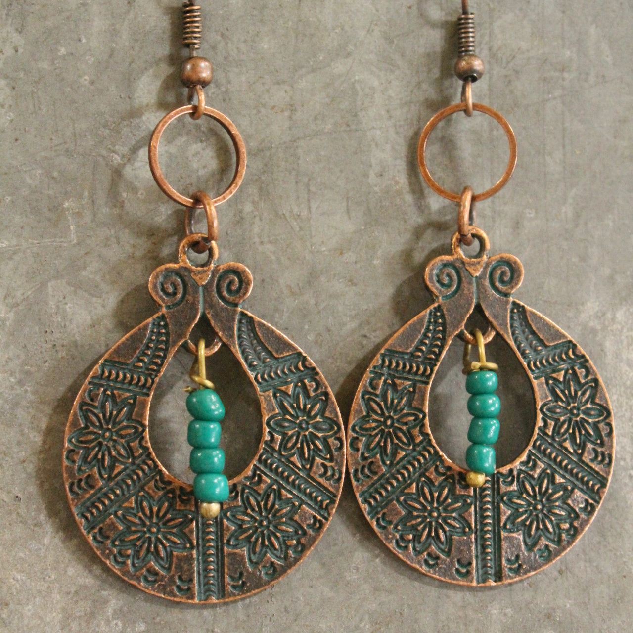 Verdigris Gypsy Jade Copper Dangle Earrings