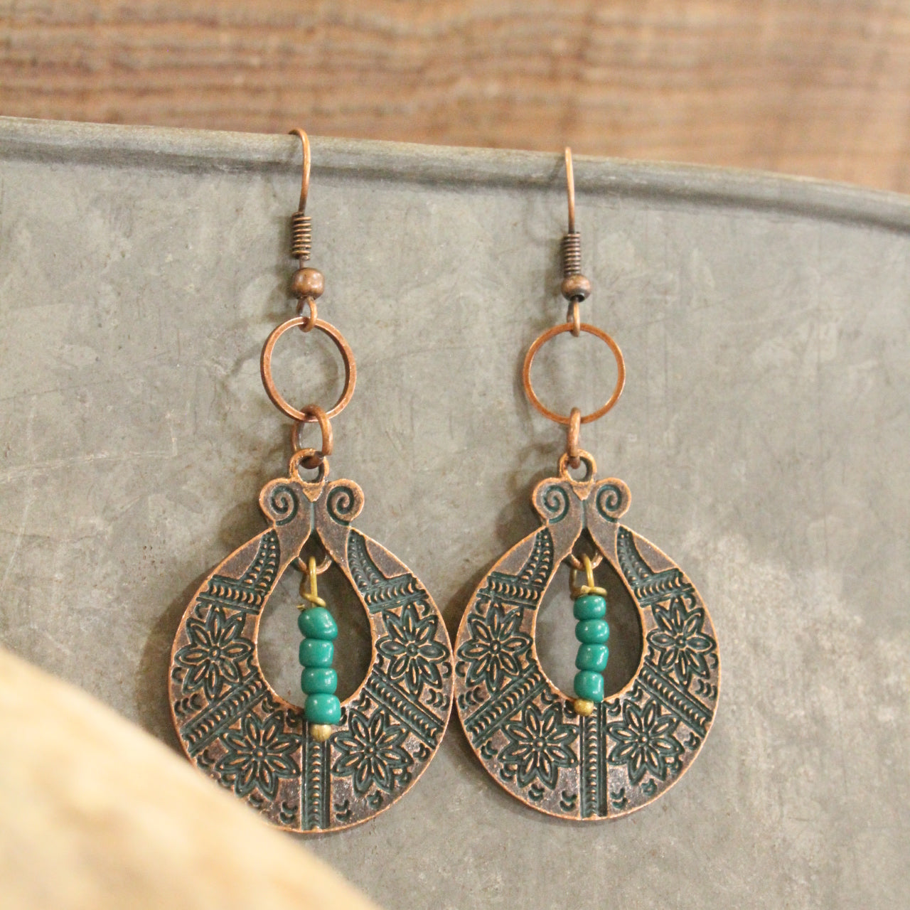 Verdigris Gypsy Jade Copper Dangle Earrings