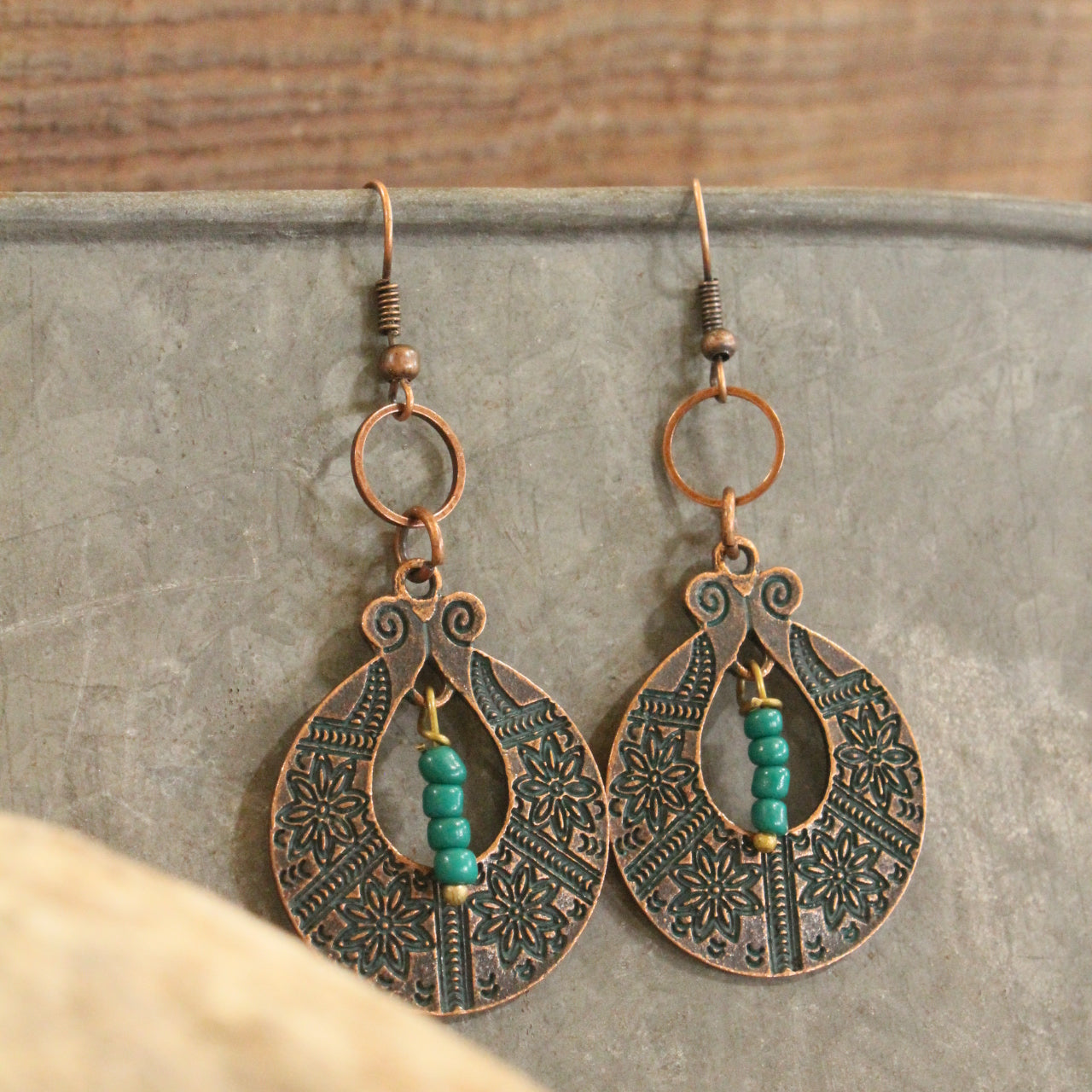 Verdigris Gypsy Jade Copper Dangle Earrings