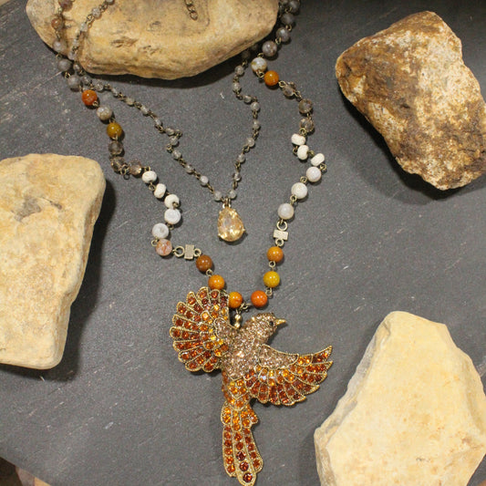 Gracefully Soaring Topaz Bird Layered Necklace