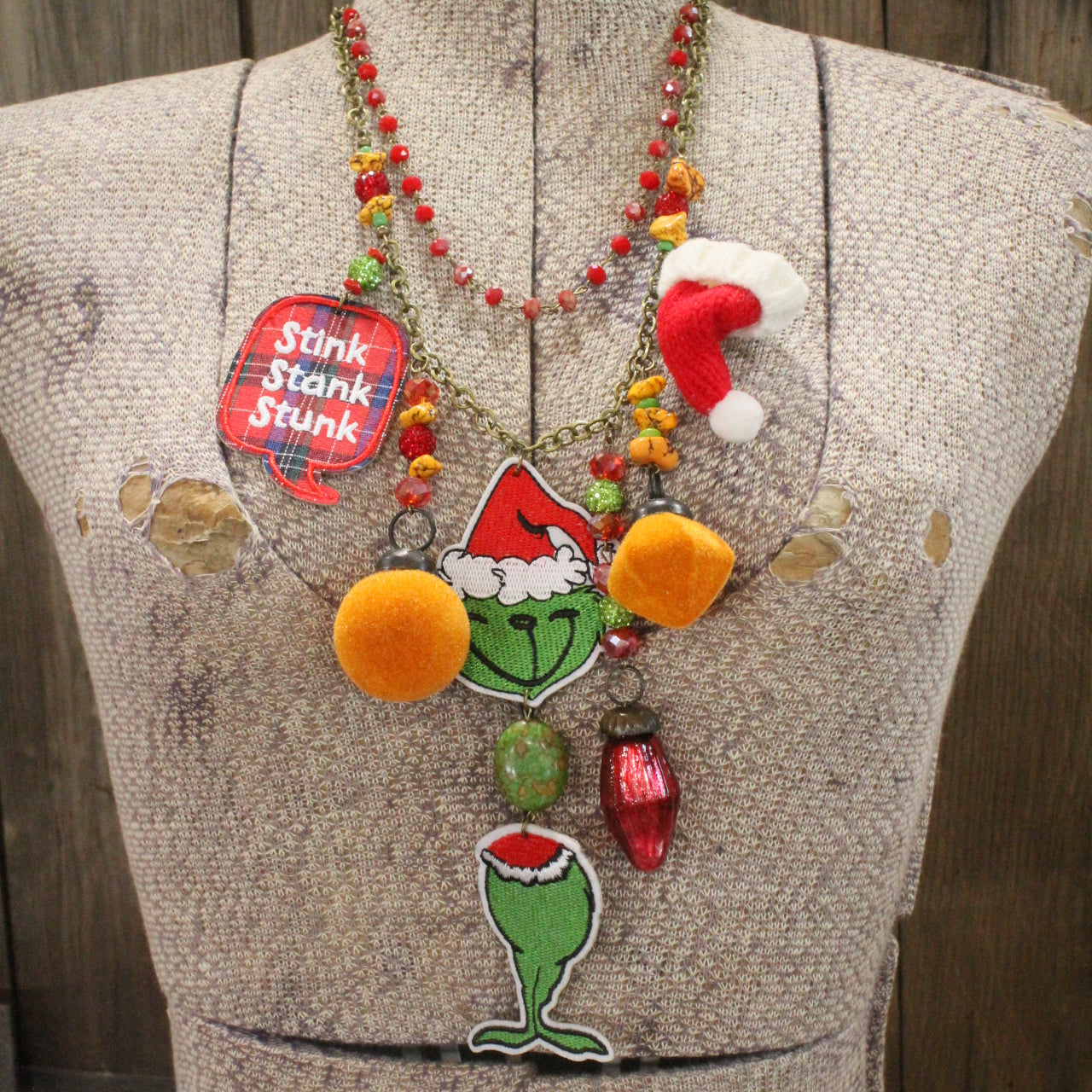 Stink Stank Stunk Grinch Christmas Charm'd Necklace
