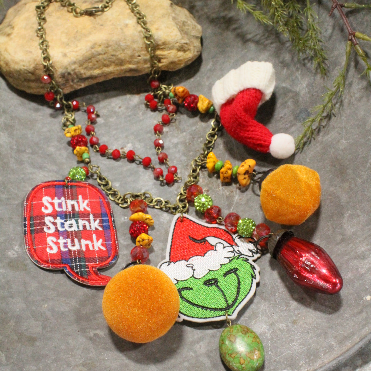 Stink Stank Stunk Grinch Christmas Charm'd Necklace