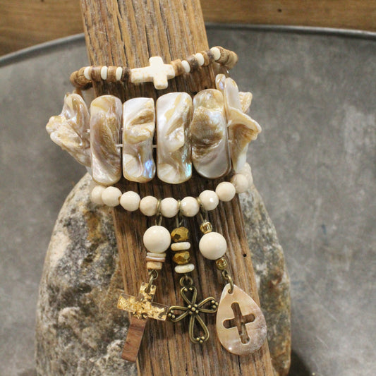 Shades Of Beige Cross Charm'd Bracelet Set