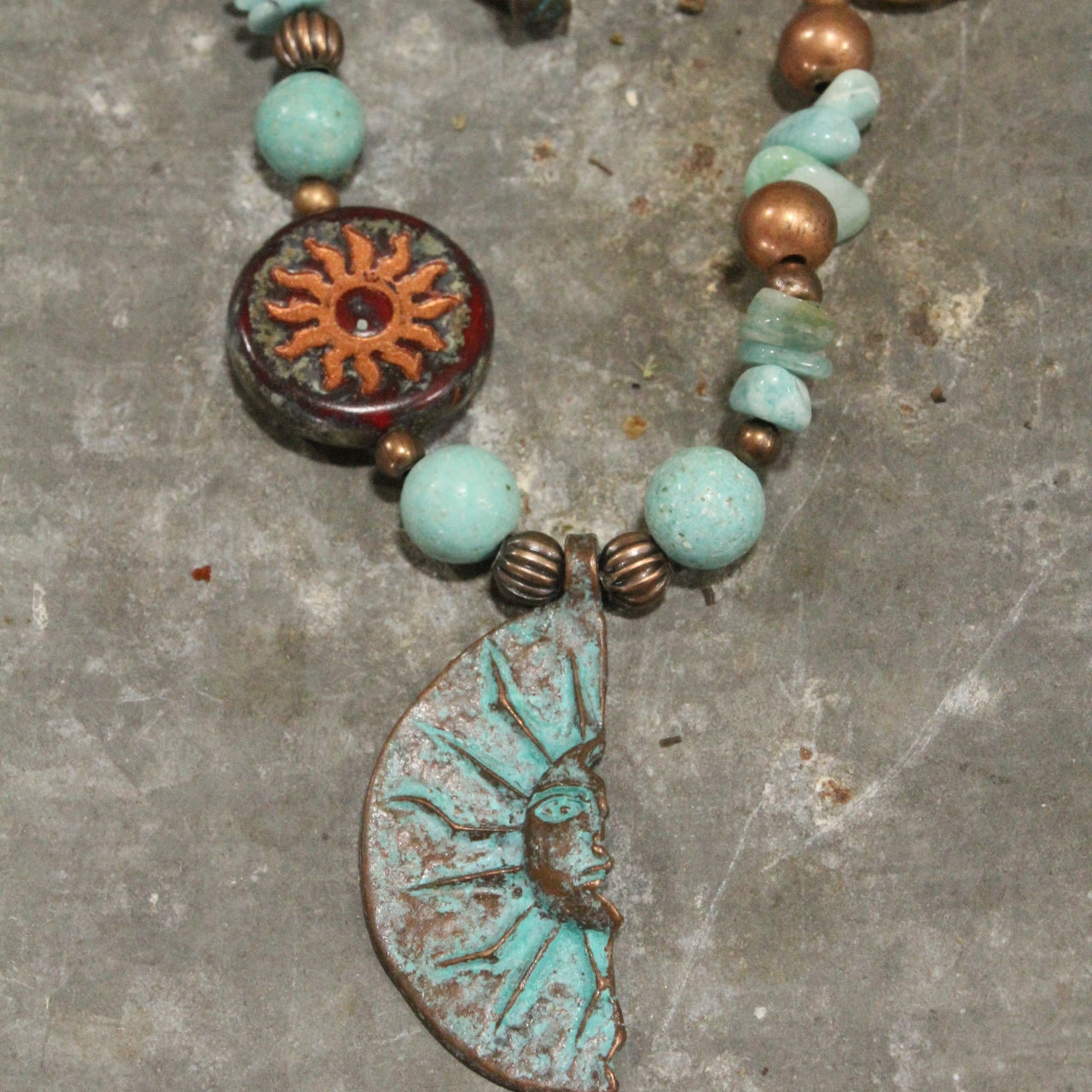 Copper Drop Tribal Pattern Czech Layered Necklace Set