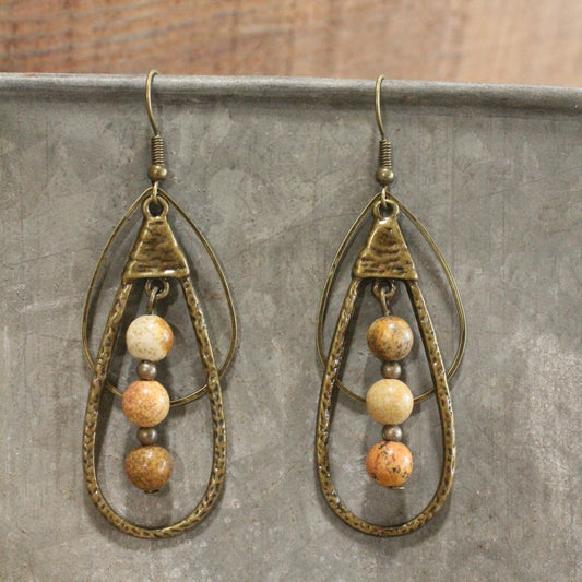 Bronze Teardrop All Natural Stone Dangle Earrings