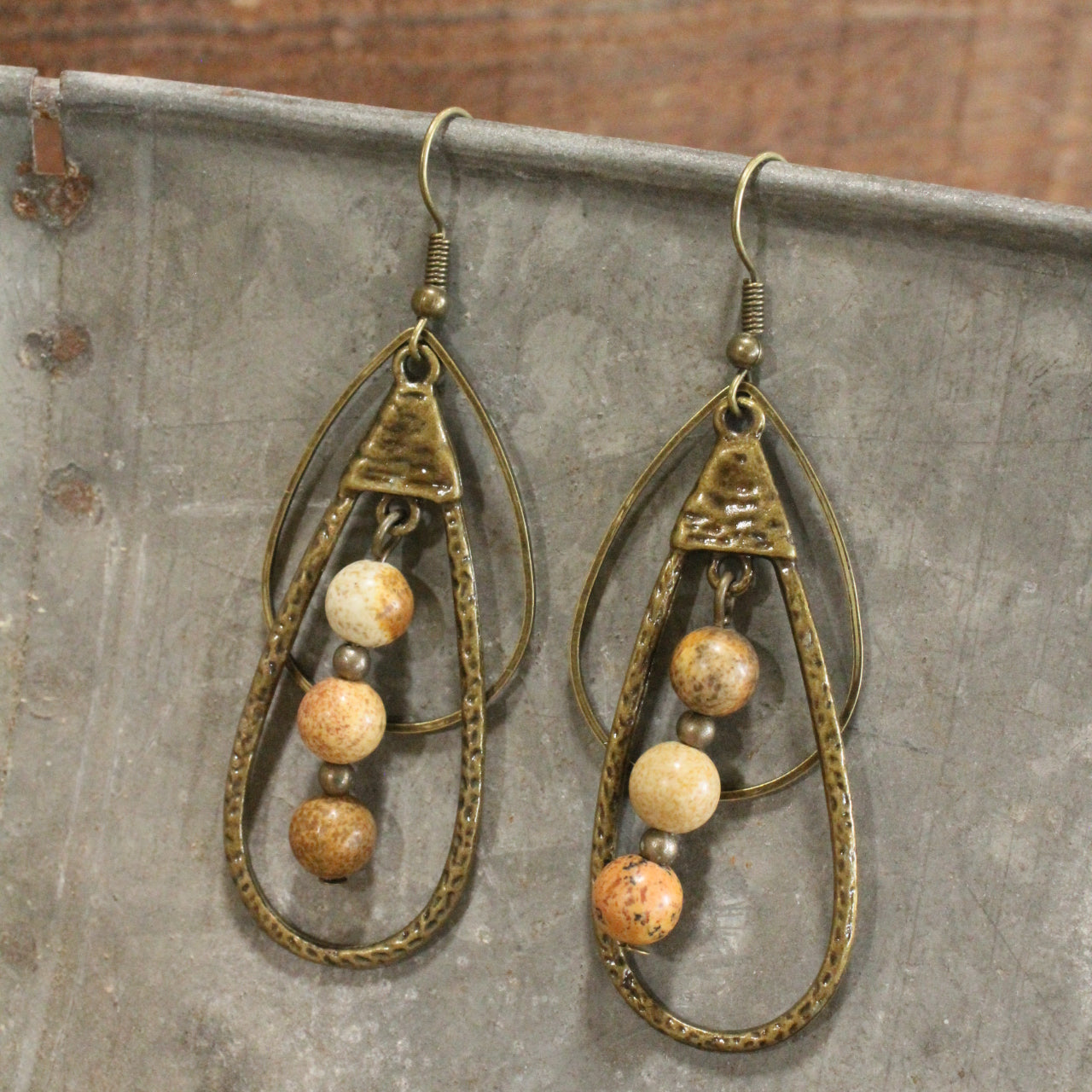 Bronze Teardrop All Natural Stone Dangle Earrings