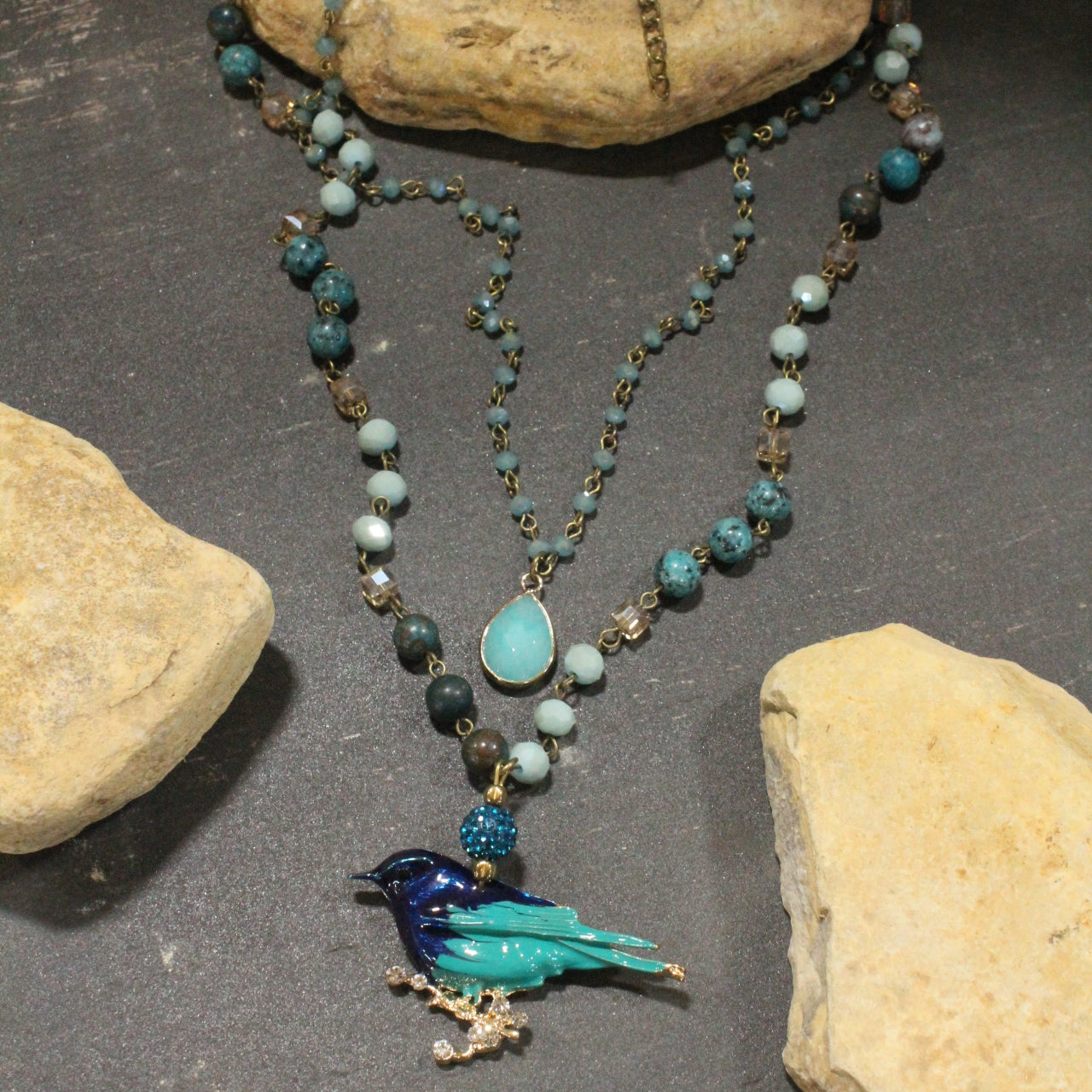 Wings Spread Jade Bird Layered Necklace