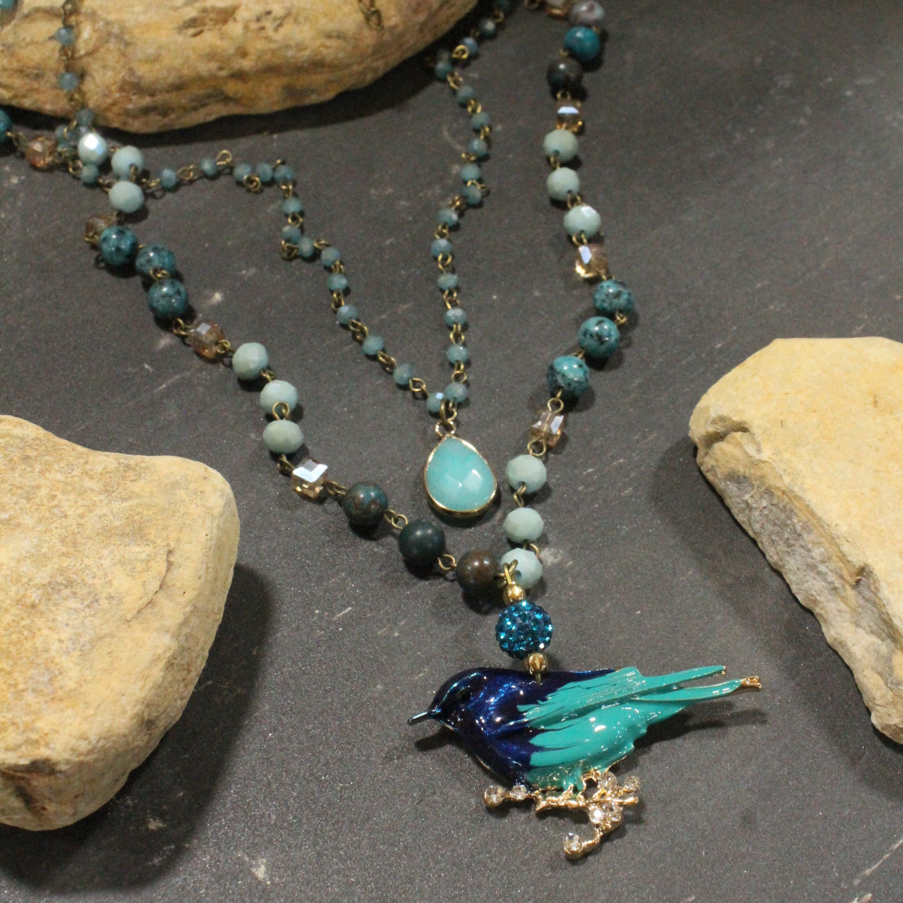 Wings Spread Jade Bird Layered Necklace