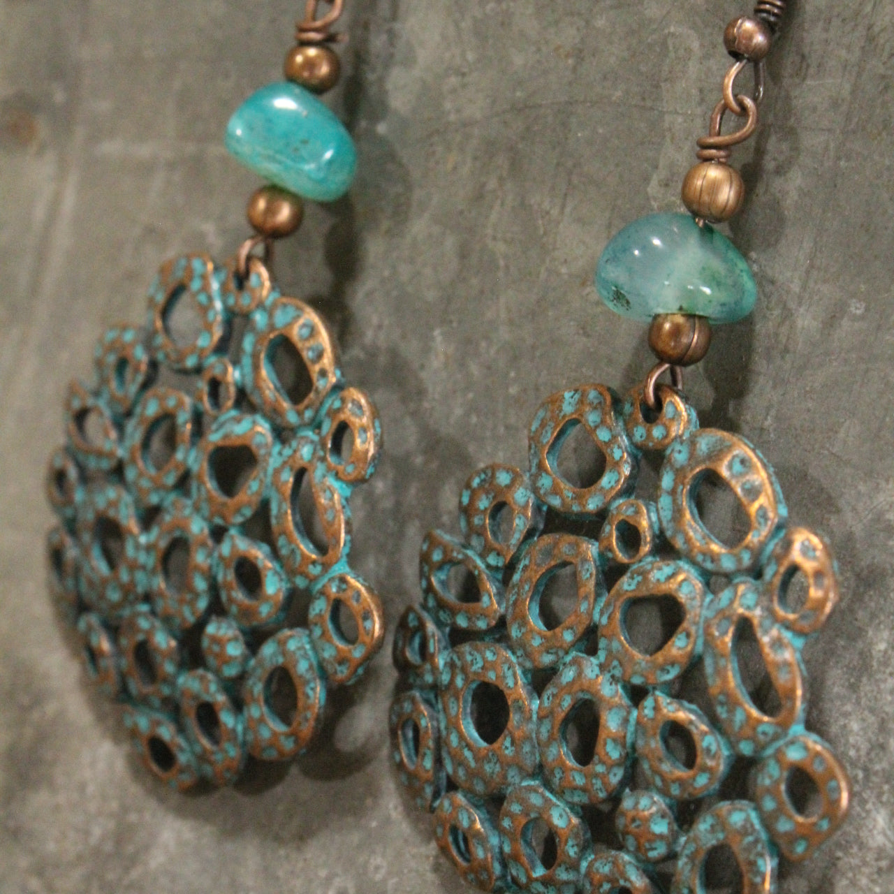 Verdigris Vintage Gypsy Jade Dangle Earrings