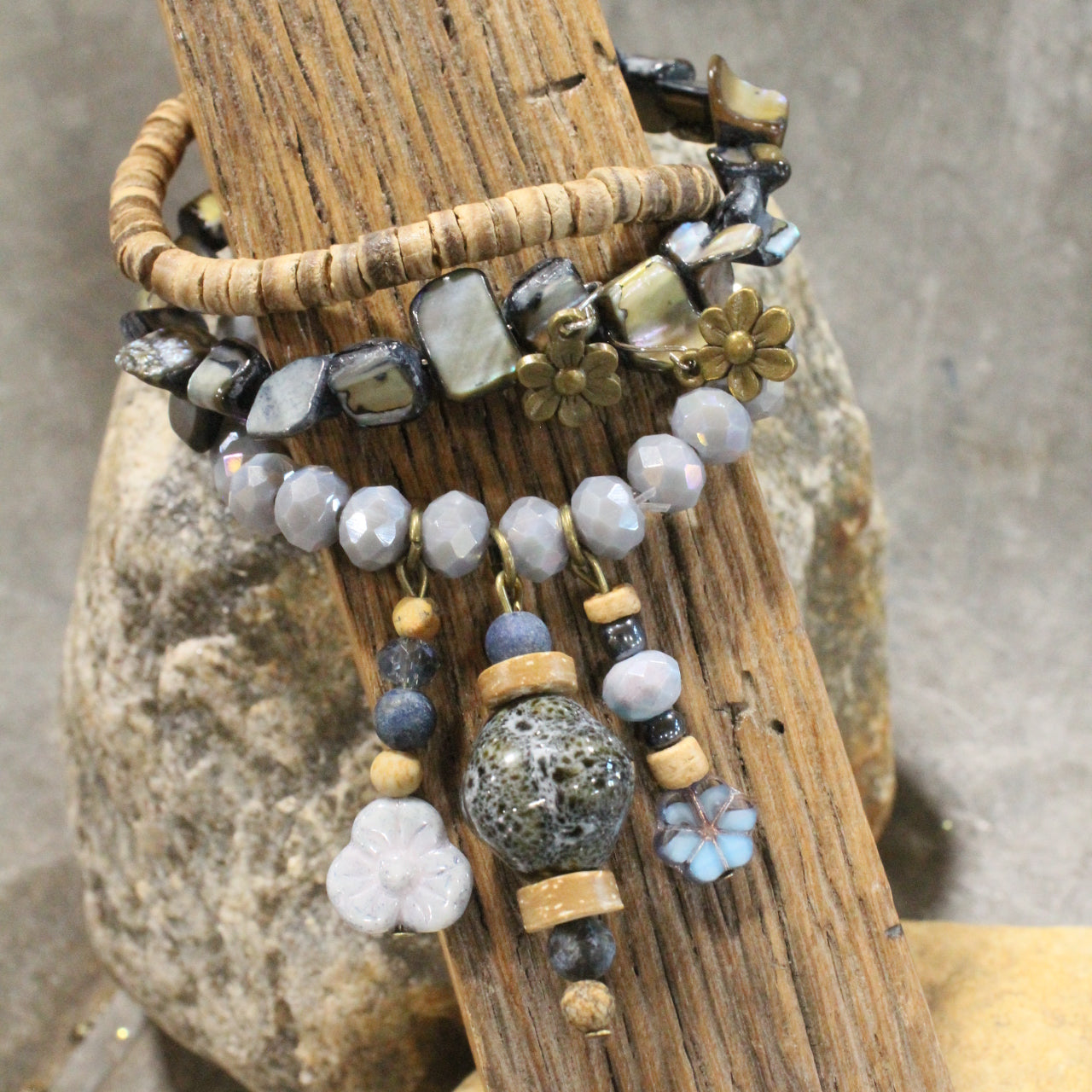 Shades Of Blue Czech Charm'd Bracelet Set