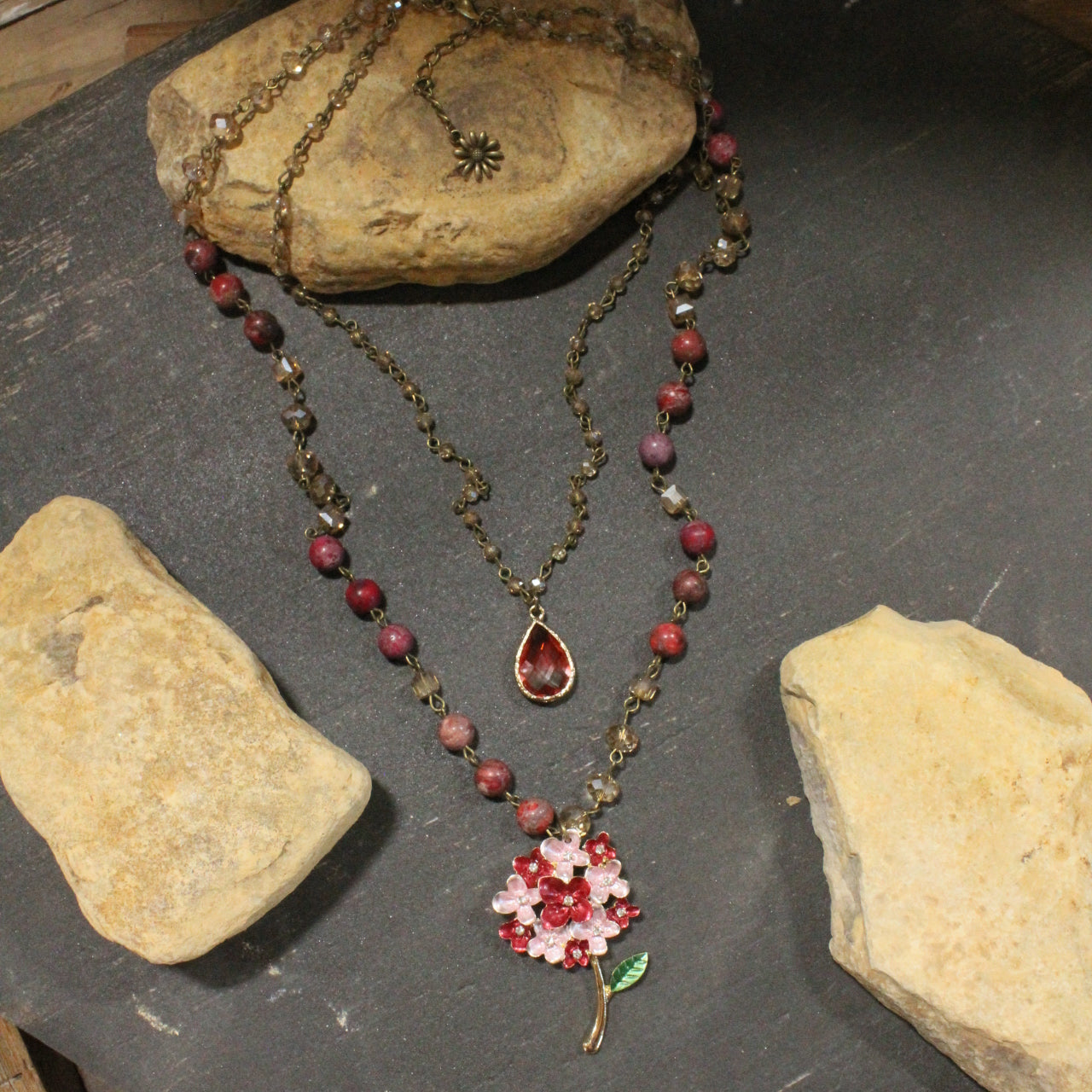 Grandma's Hydrangea Bush Layered Necklace