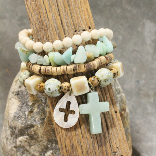 Shades Of Mint Cross Charm'd Bracelet Set