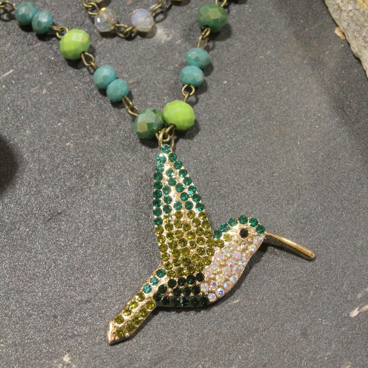 Just Humming Along Green Toned Bird Layered Necklace