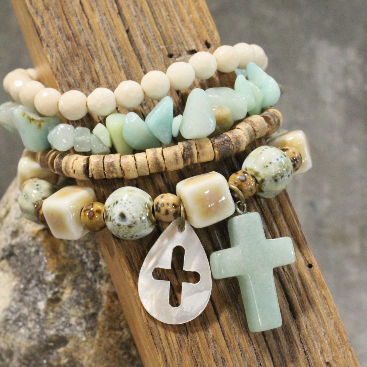 Shades Of Mint Cross Charm'd Bracelet Set