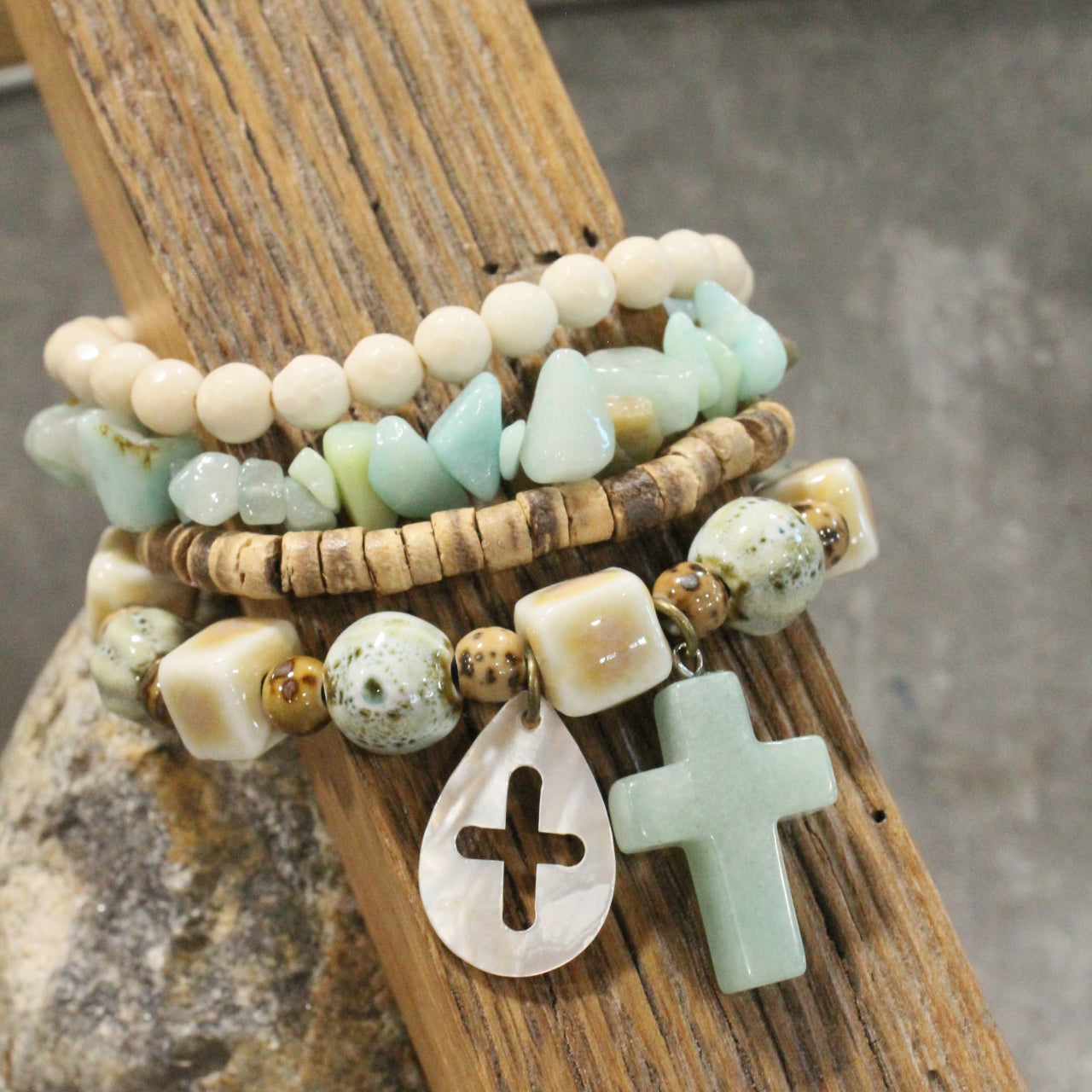 Shades Of Mint Cross Charm'd Bracelet Set