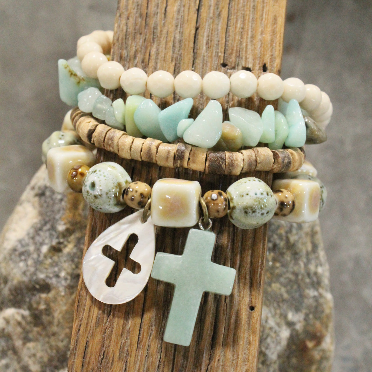 Shades Of Mint Cross Charm'd Bracelet Set