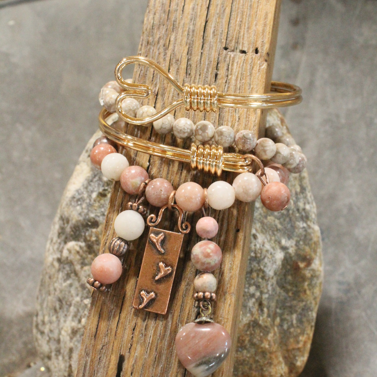 Shades Of Blush Heart Charm'd Bracelet Set