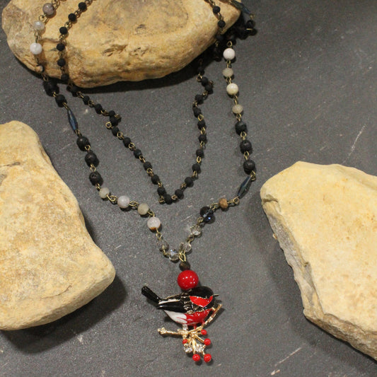 Listen To the Song Birds Red Layered Necklace