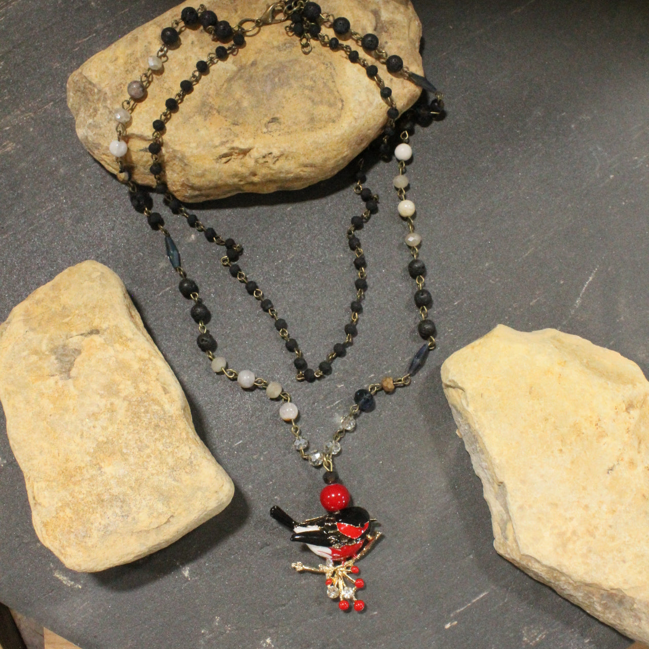 Listen To the Song Birds Red Layered Necklace