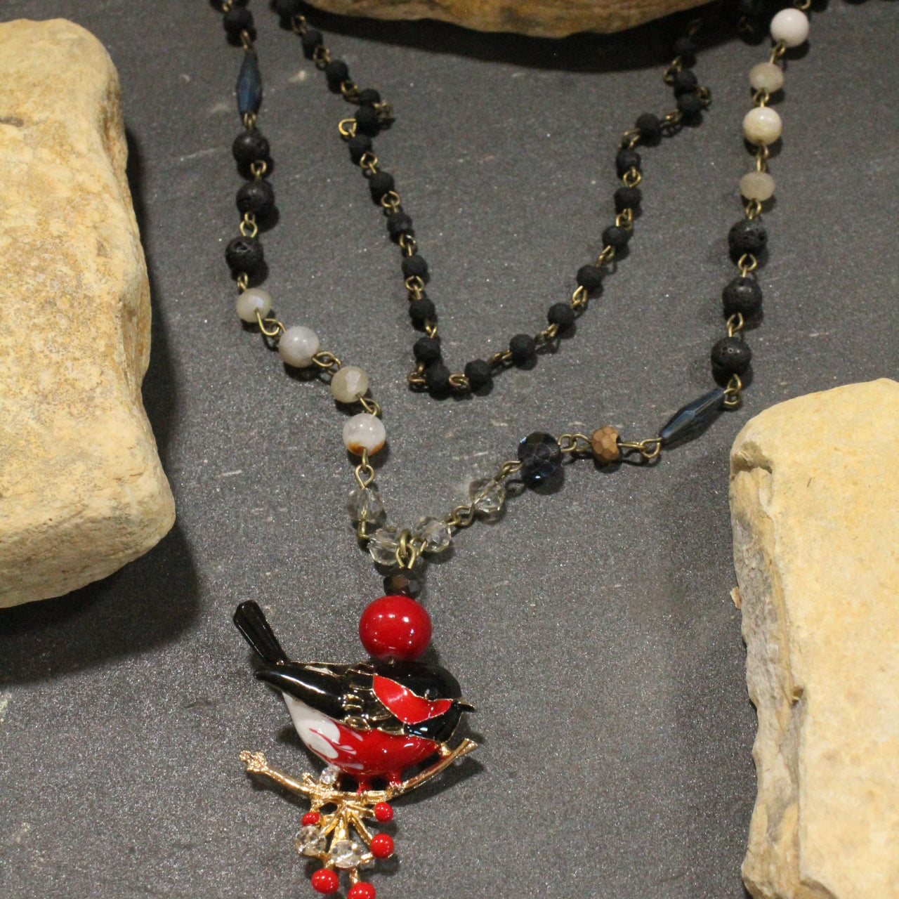 Listen To the Song Birds Red Layered Necklace