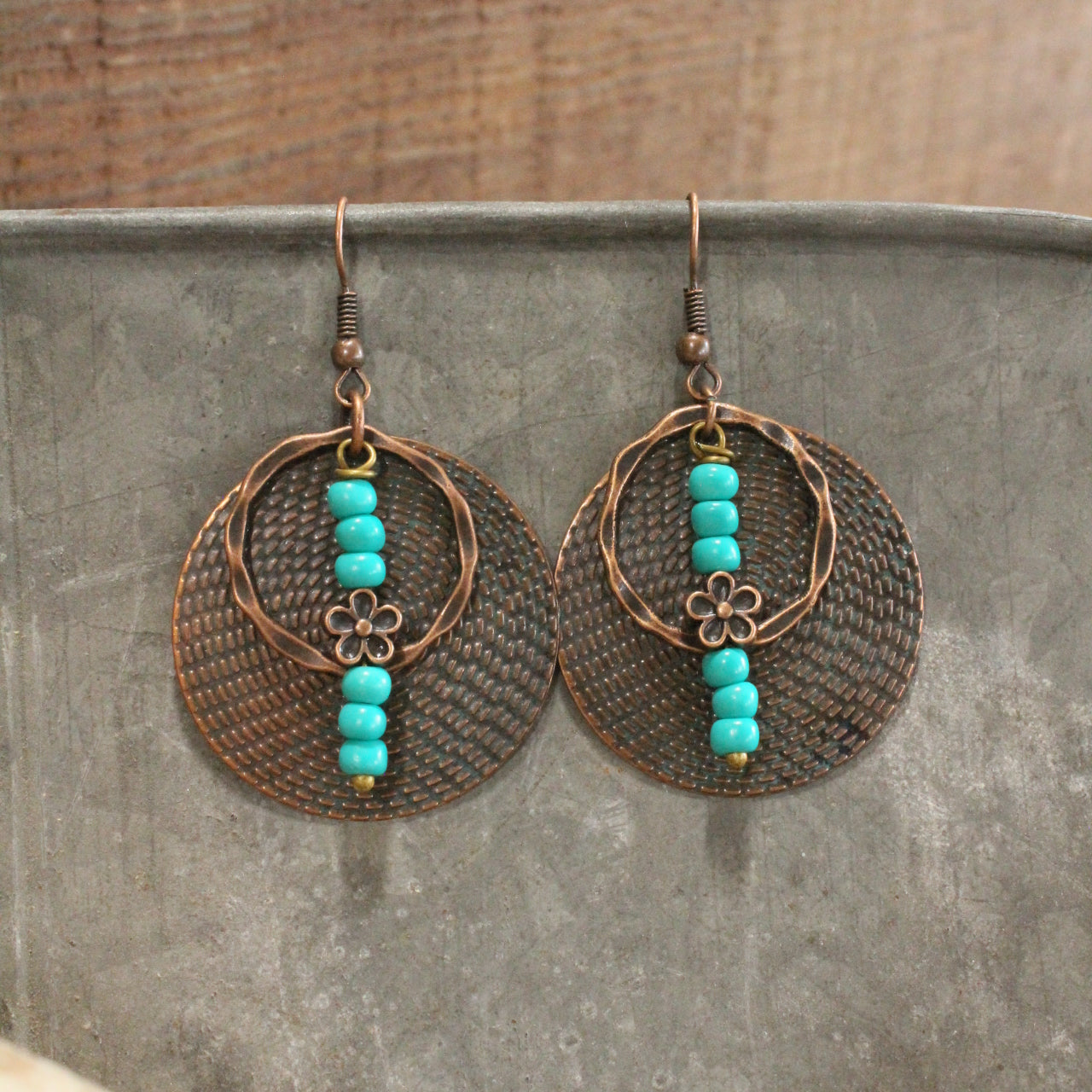 Verdigris Gypsy Bronze Round Art Dangle Earrings