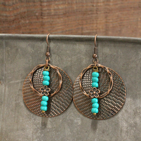 Verdigris Gypsy Bronze Round Art Dangle Earrings