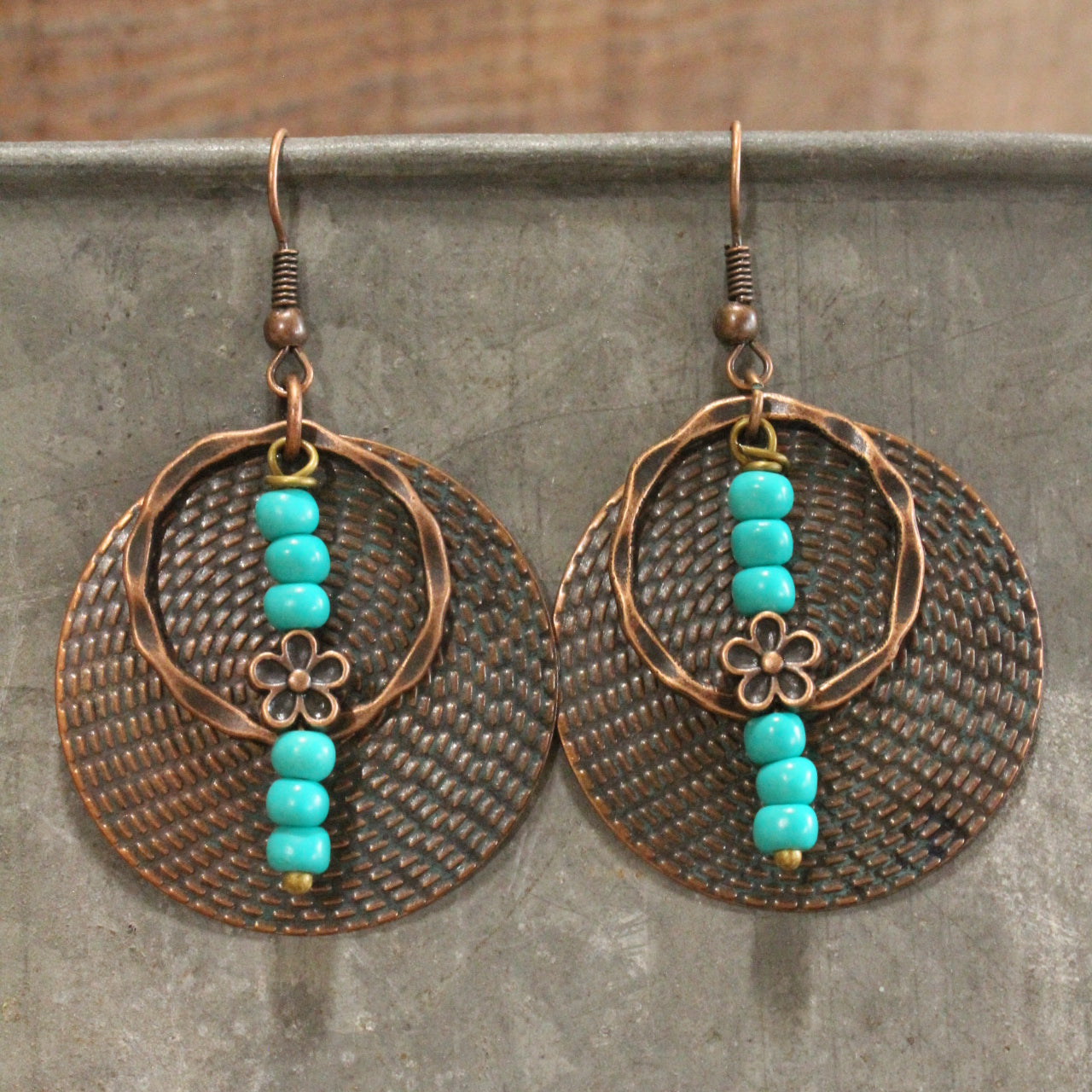 Verdigris Gypsy Bronze Round Art Dangle Earrings