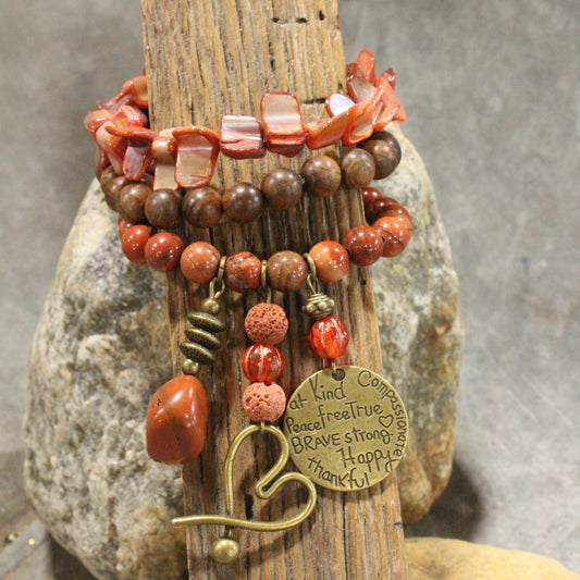 Shades Of Rusty Heart Charm'd Bracelet Set