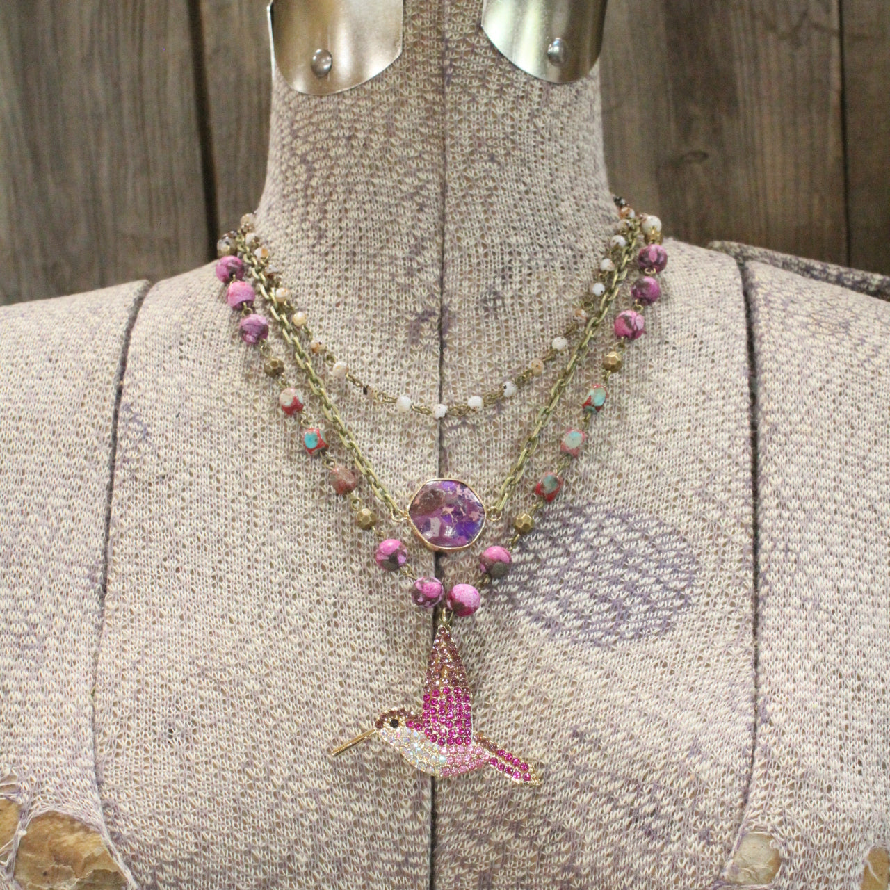 Just Humming Along Pink Toned Bird Layered Necklace