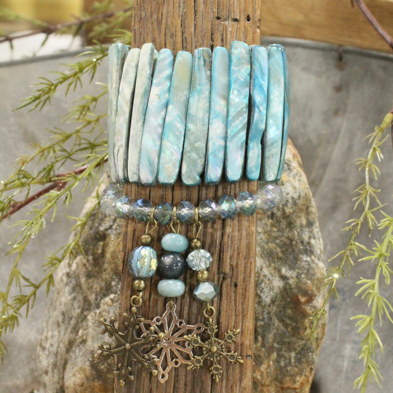 Snowflakes Falling Shades Of Blue Bracelet Set