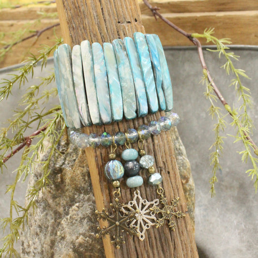 Snowflakes Falling Shades Of Blue Bracelet Set