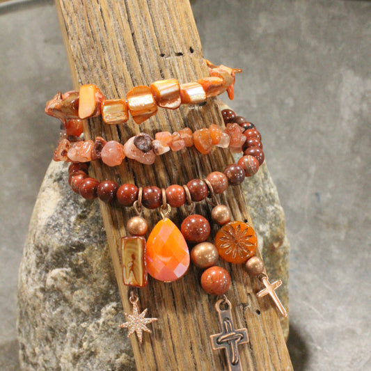Shades Of Rusty Cross Charm'd Bracelet Set
