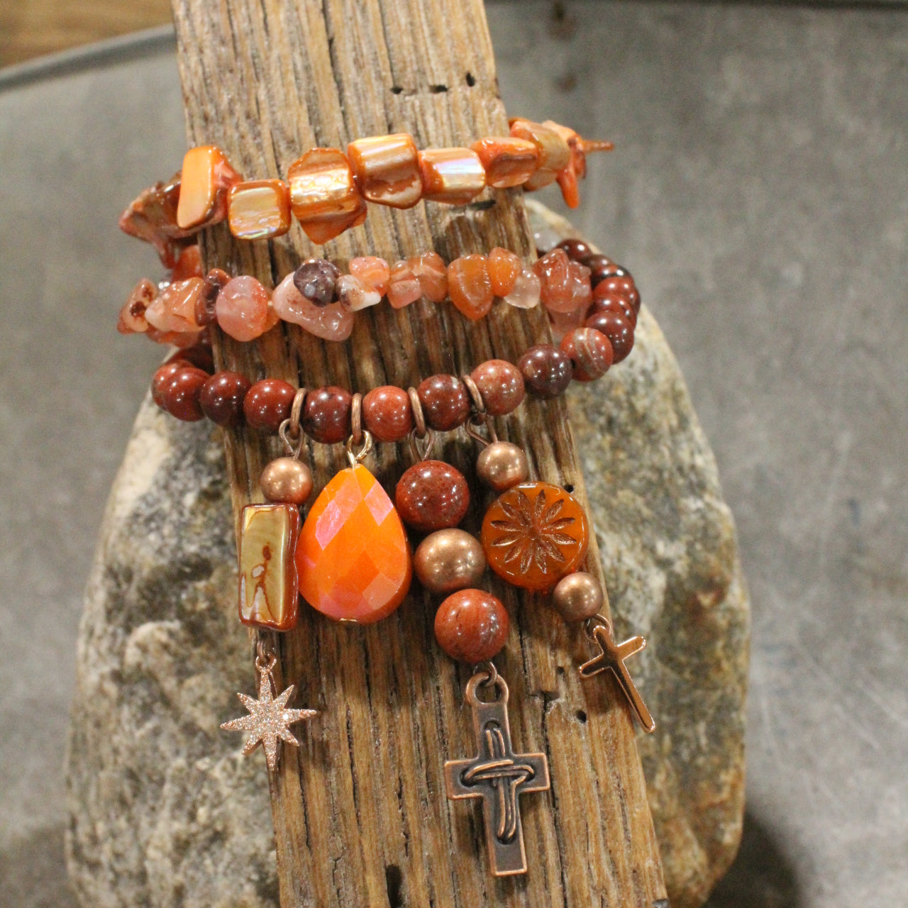 Shades Of Rusty Cross Charm'd Bracelet Set