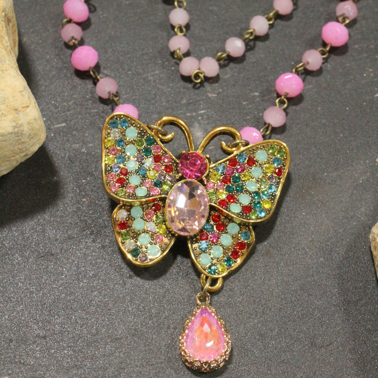 I Can Fly Pink Butterfly Layered Necklace