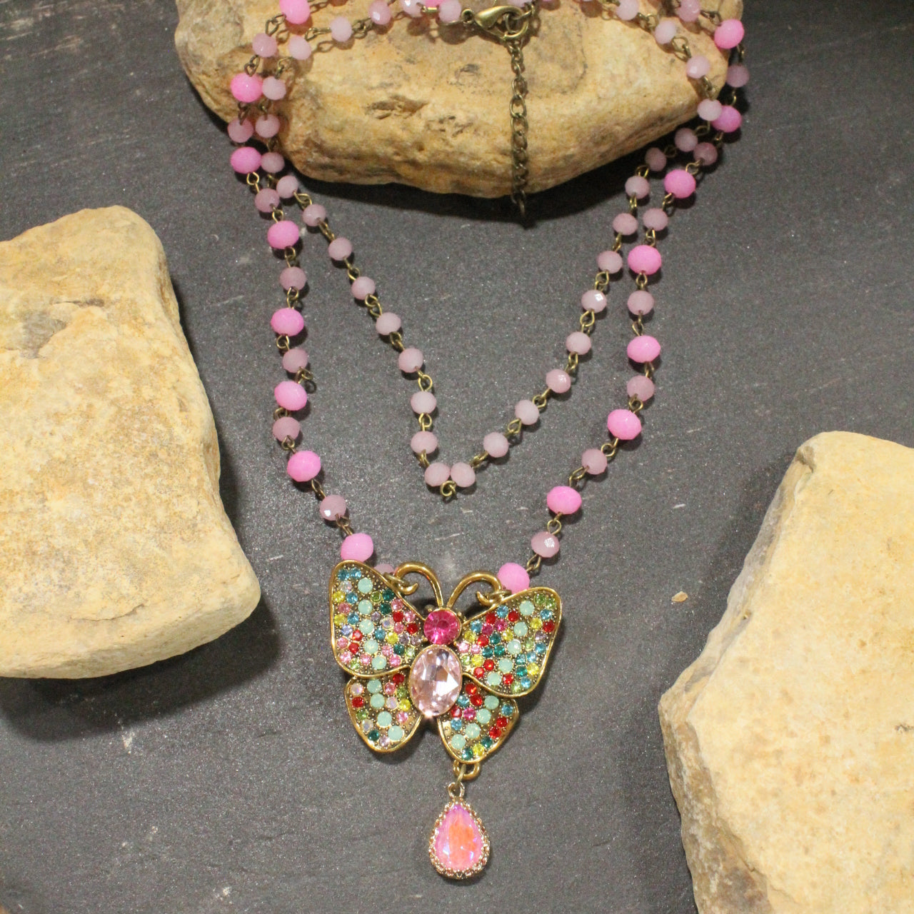 I Can Fly Pink Butterfly Layered Necklace