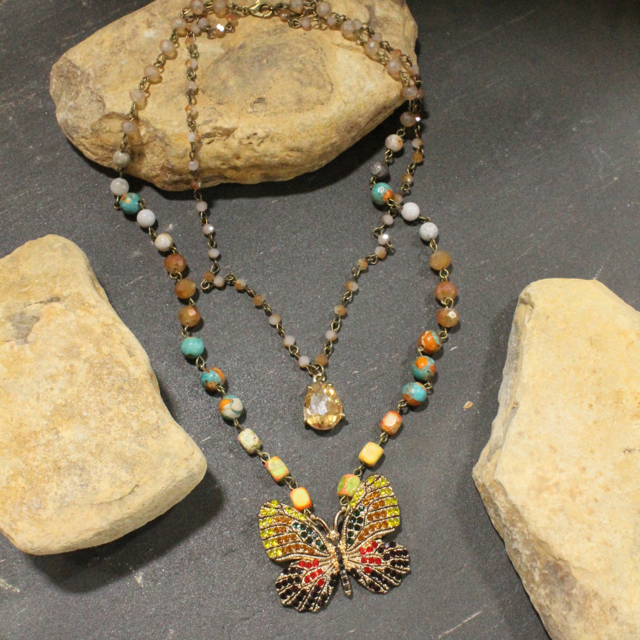 I Can Fly Multi-Color Butterfly Layered Necklace