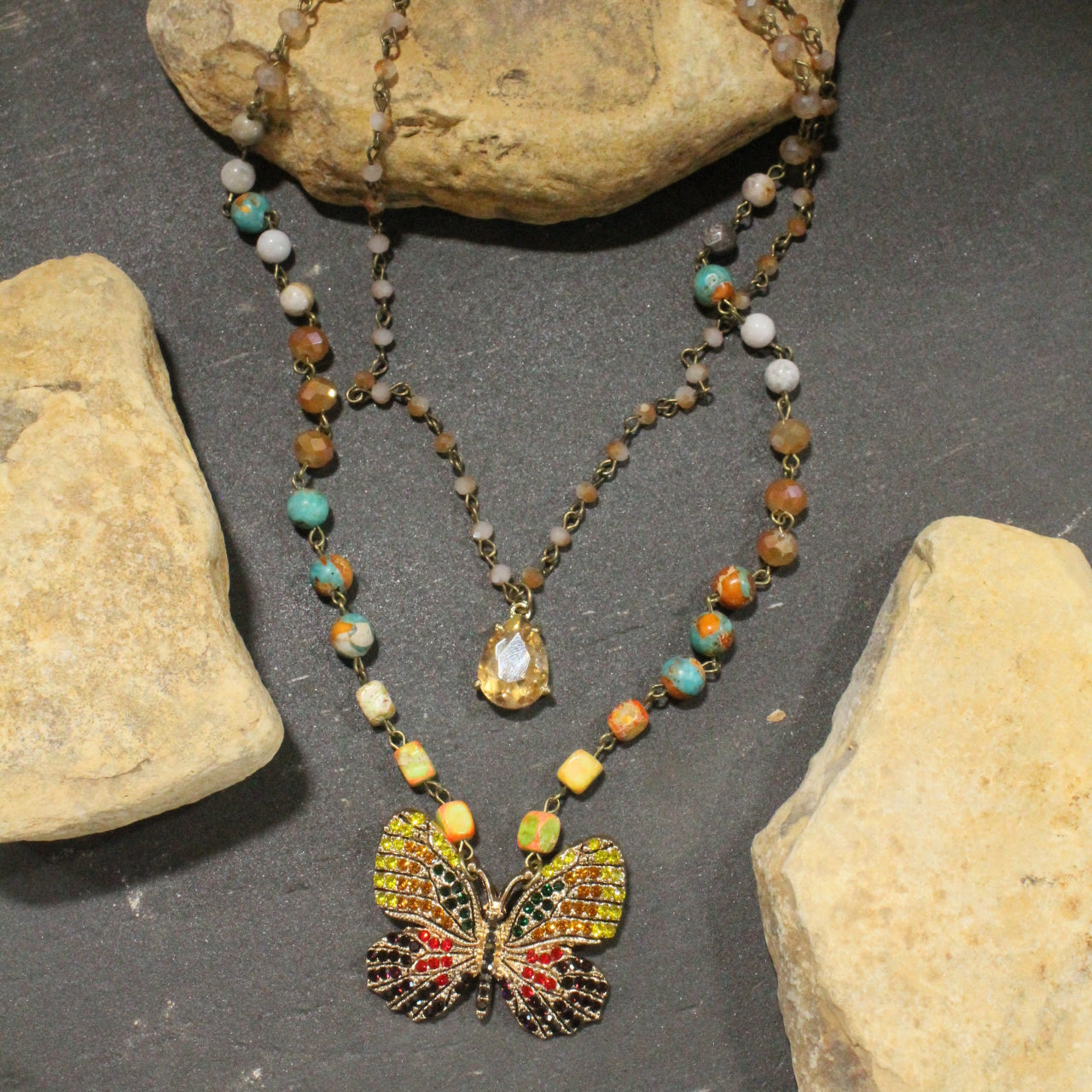 I Can Fly Multi-Color Butterfly Layered Necklace